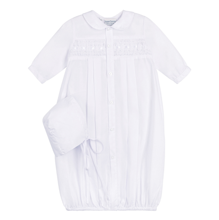 White Neutral Take Me Home Gown with Bonnet