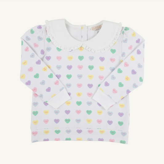 Maude's Ruffle Cassidy Comfy Crewneck We Heart You Palm Beach Pink/Worth Ave White