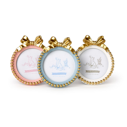 4x4 Golden Bow Round Photo Frame