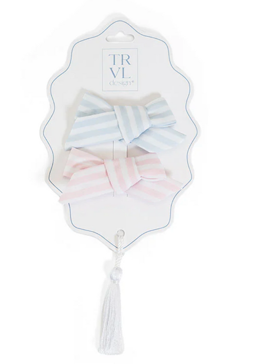 Signature Hair Accessories Bow Clip, Set 2 Stripe Pink/Blue