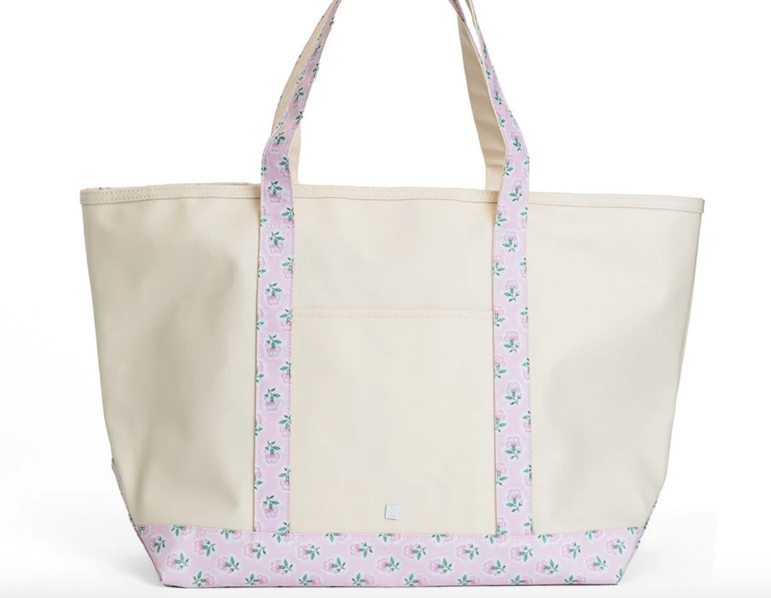 Maxi Tote Coated Canvas Large Natural with Petite Fleur Pink Trim