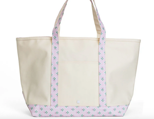 Maxi Tote Coated Canvas Large Natural with Petite Fleur Pink Trim