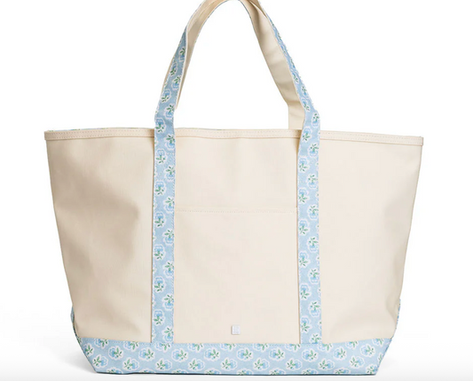 Maxi Tote Coated Canvas Large Natural with Petite Fleur Blue Trim