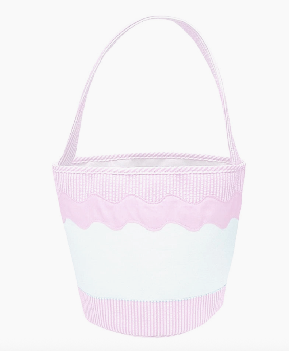 Toy Tote/Gifting Bucket in Pink Seersucker