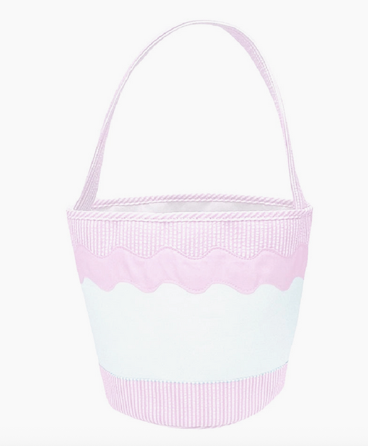 Toy Tote/Gifting Bucket in Pink Seersucker