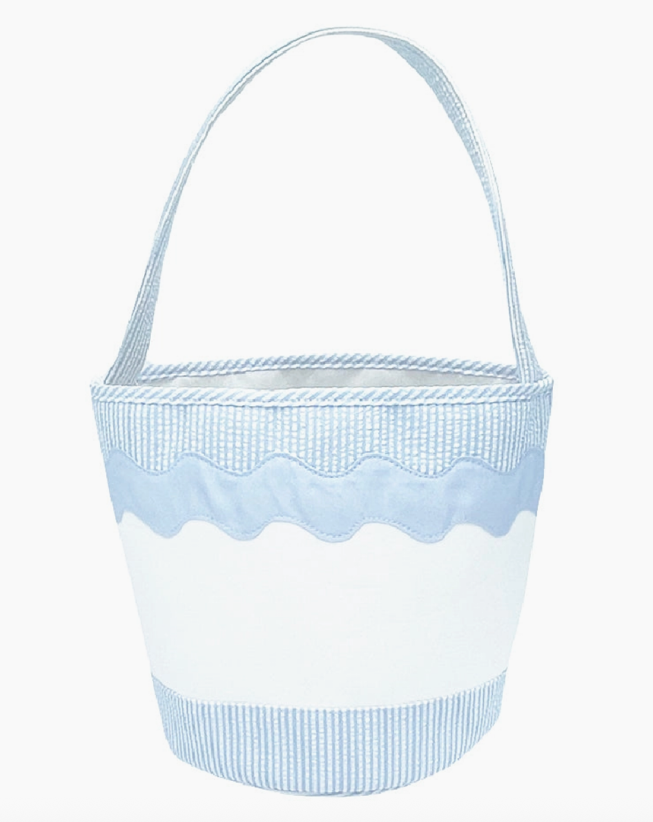 Toy Tote/Gifting Bucket in Blue Seersucker