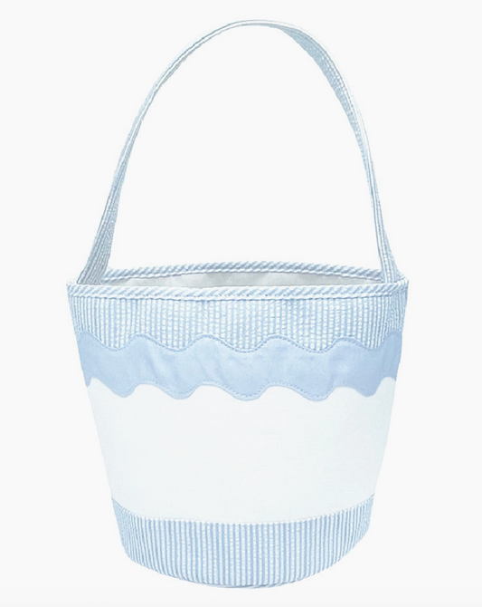 Toy Tote/Gifting Bucket in Blue Seersucker