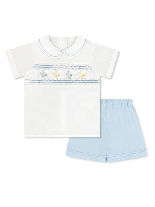 Noah Ribbon Short Set Blessings White/Beaumont Blue