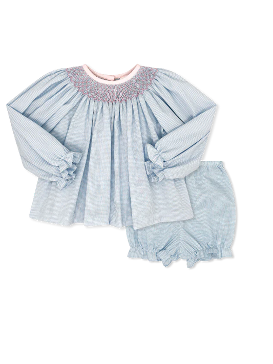 Betsy Bloomer Set Long  Sleeve Baker Blue Minigingham/ Polite Pink