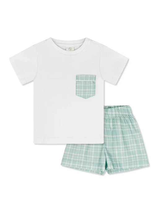Charlie Short Set White Green Plaid