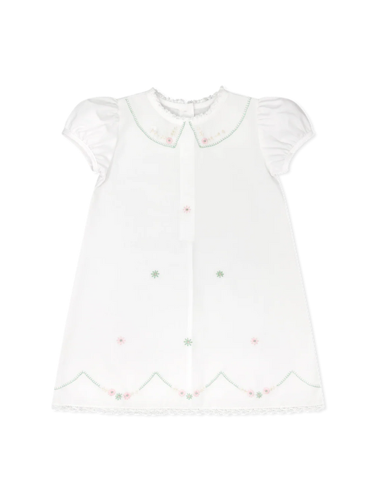 Ashtyn Dress Blessings White with Pink and Green Floral Embroidery