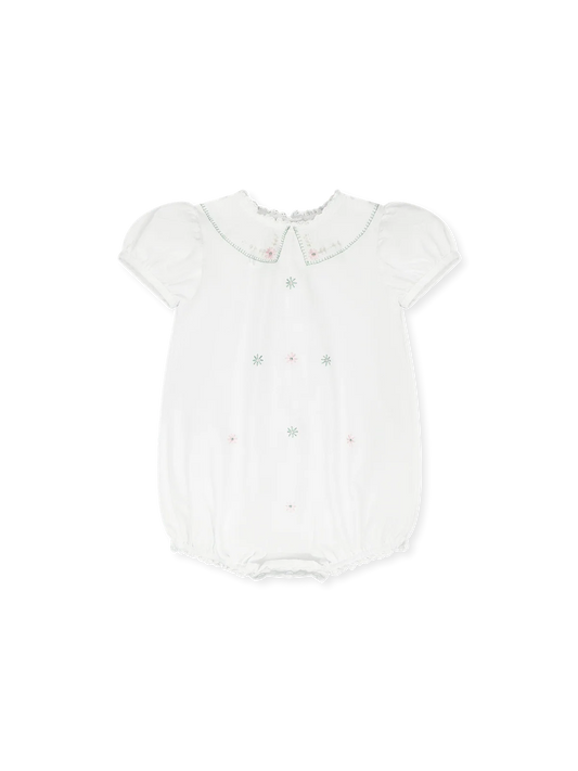 Ashtyn Bubble Blessings White with Pink and Green Floral Embroidery