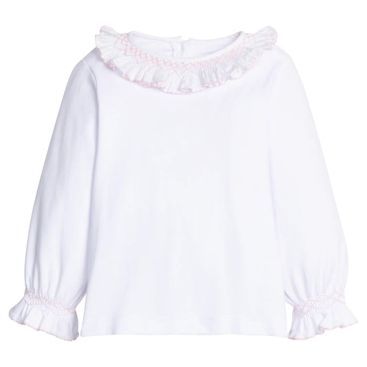 Smocked Madeline Blouse White with Light Pink