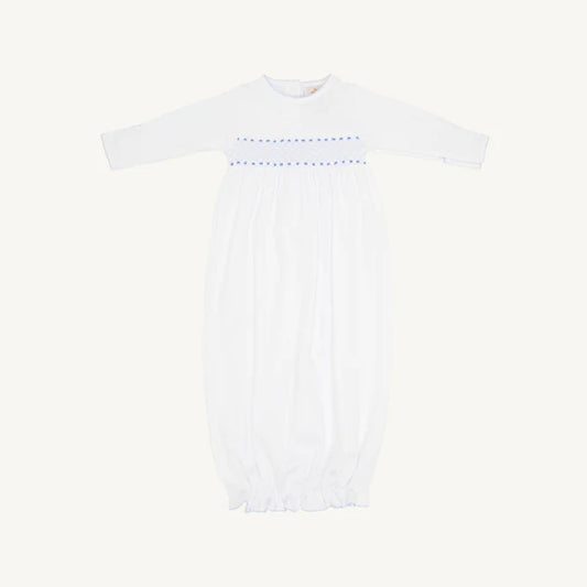 Sweetly Smocked Greeting Gown Worth Ave White/Buckhead Blue