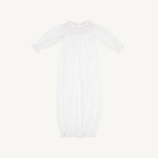 Sweetly Smocked Greeting Gown Worth Ave White/Palm Beach Pink