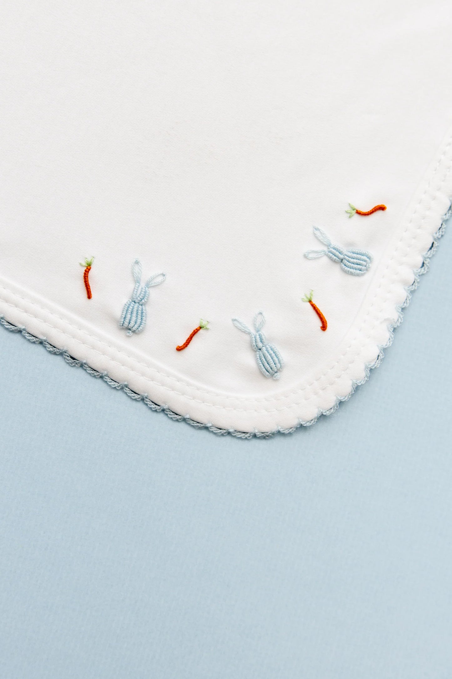 Easter Bunny Sleeper White with Blue Picot Trim