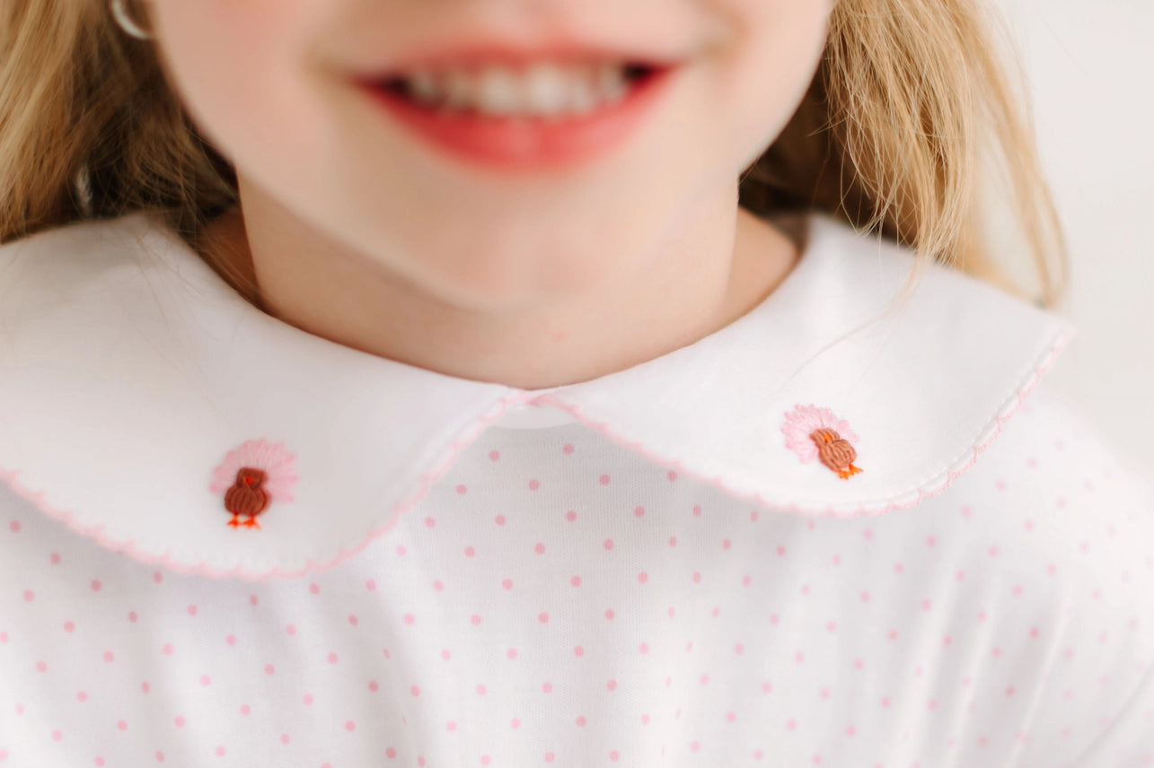 Turkey Time Sleeper & Playsuit White with Pink Picot