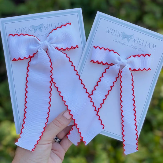 Moonstitch Long-Tail Bow White Ribbon With Red Moonstitch