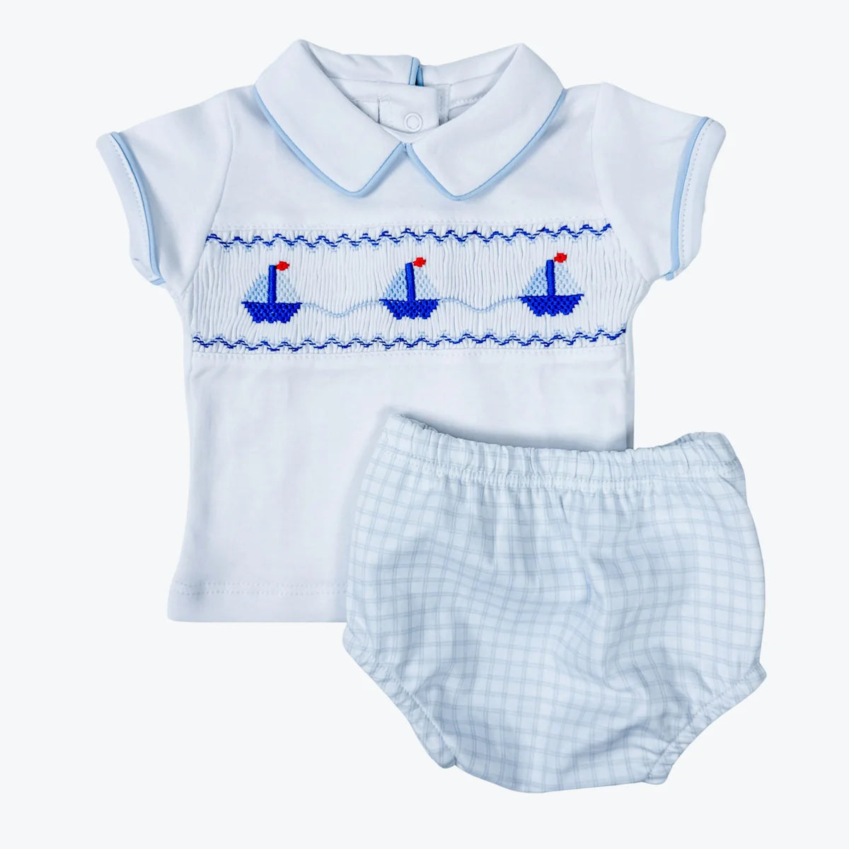 Ahoy Baby Classics Smocked Diaper Cover Set Light Blue
