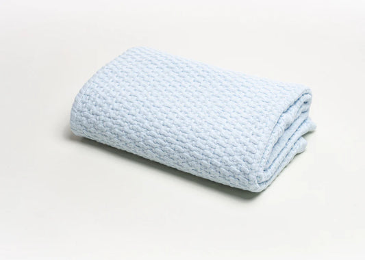 Blue Stonewashed Basket Weave Blanket with Binding 46"x36"