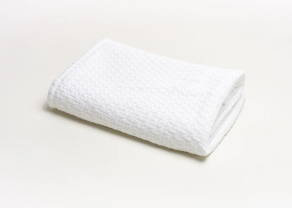 White Stonewashed Basket Weave Blanket with Binding 46"x36"