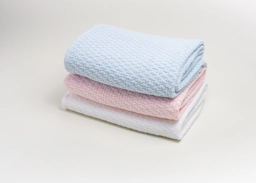 White Stonewashed Basket Weave Blanket with Binding 46"x36"