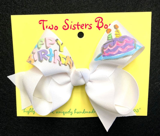 Baby Cake Birthday Hand Painted Bow White