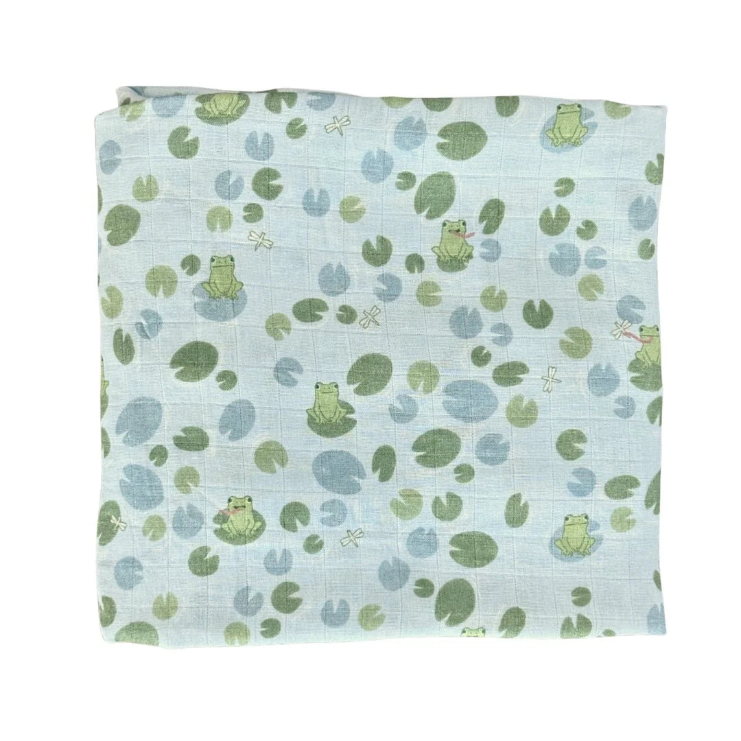 Bamboo Muslin Swaddle Blanket Bloom By The Pond | Ribbits By The Pond