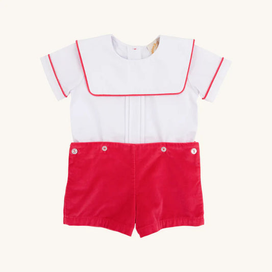 Beauregard Button In Velveteen Worth Ave White/Richmond Red