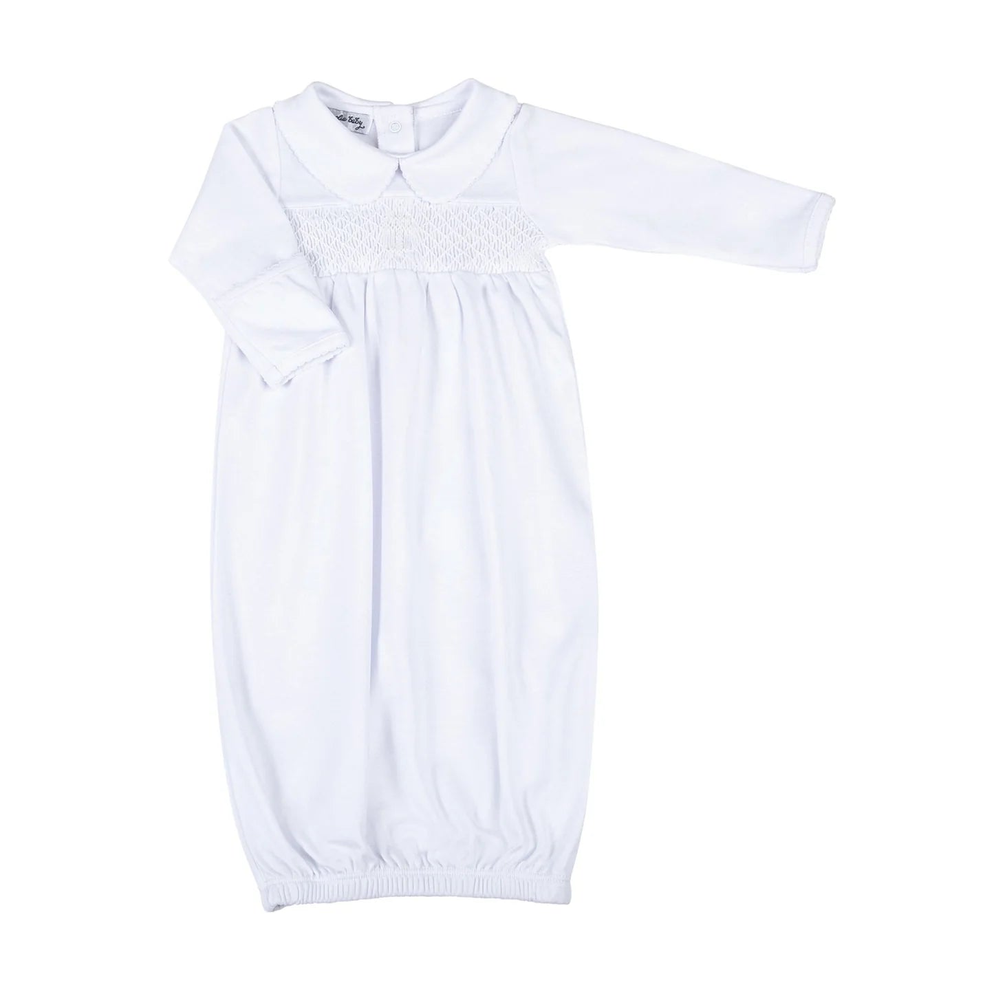 Blessed White Smocked Collared L/S Boy Gathered Gown