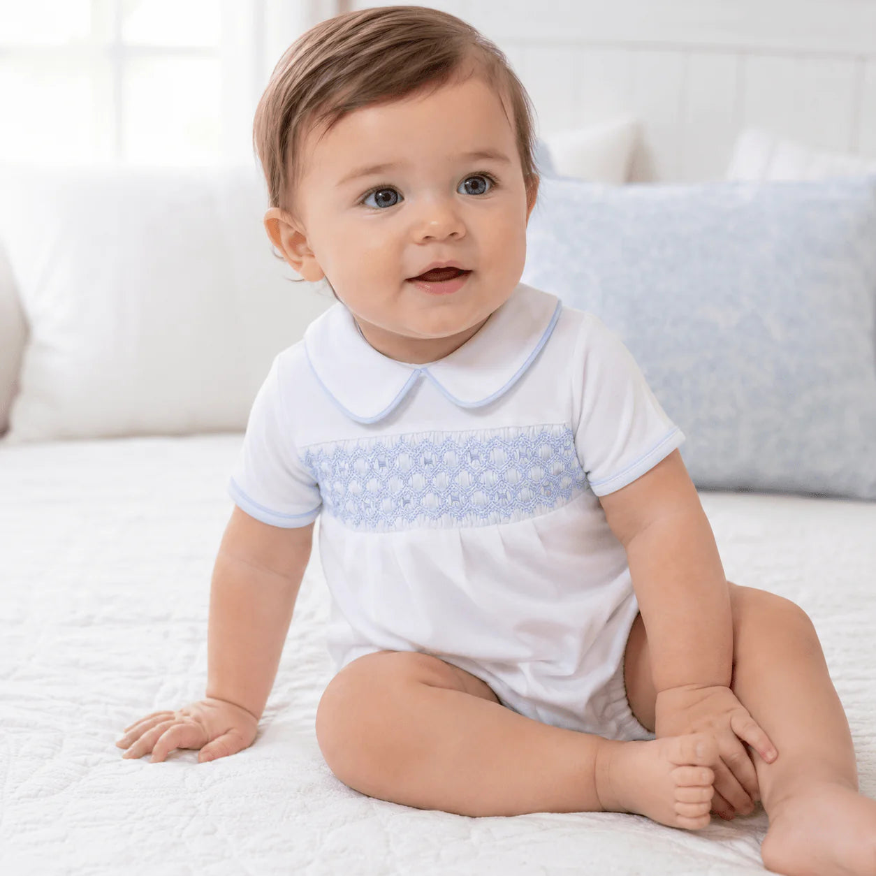 Charlie Smocked Bubble Light Blue