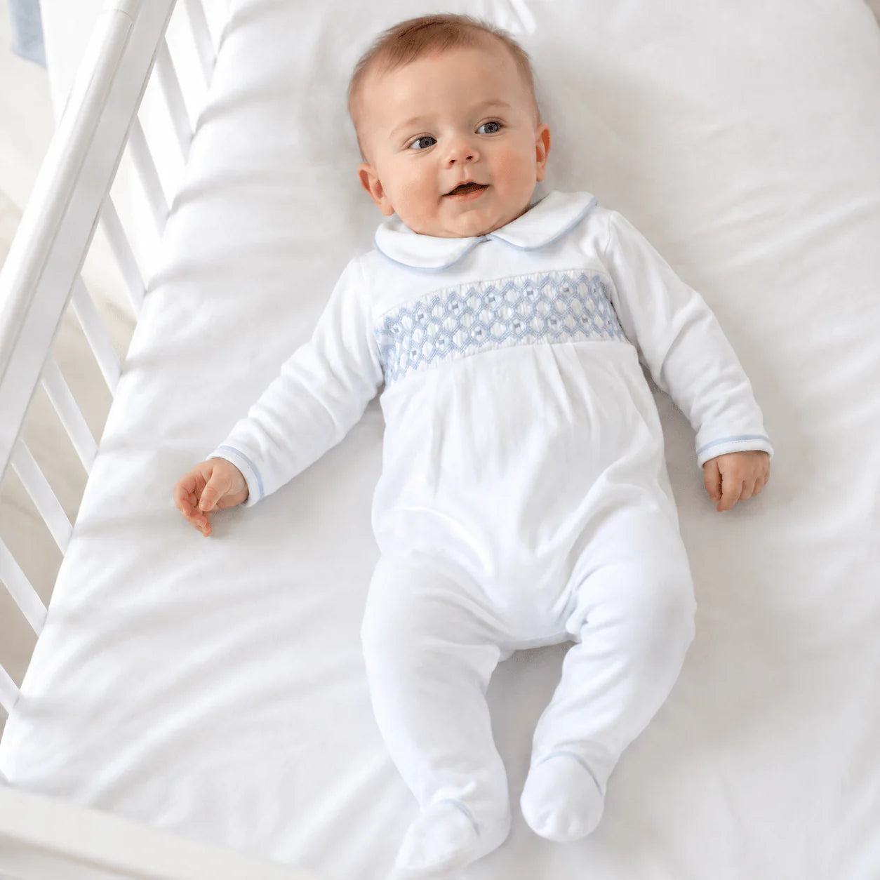 Charlie Smocked Footie Light Blue