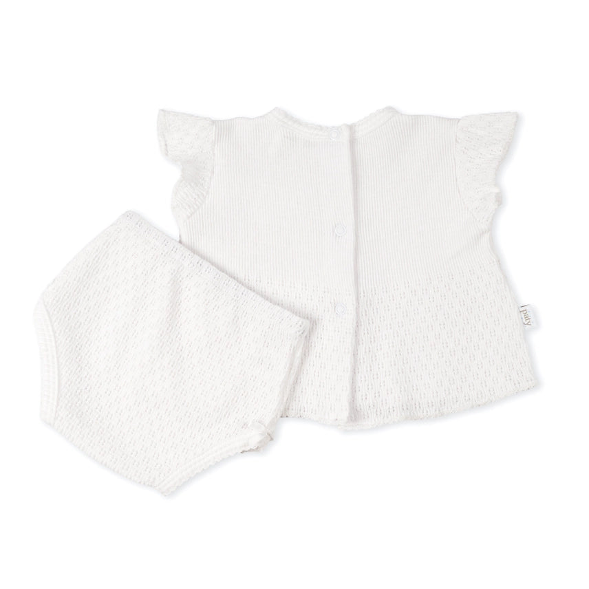 Paty Knit Flutter Sleeve Diaper Set with Bows White