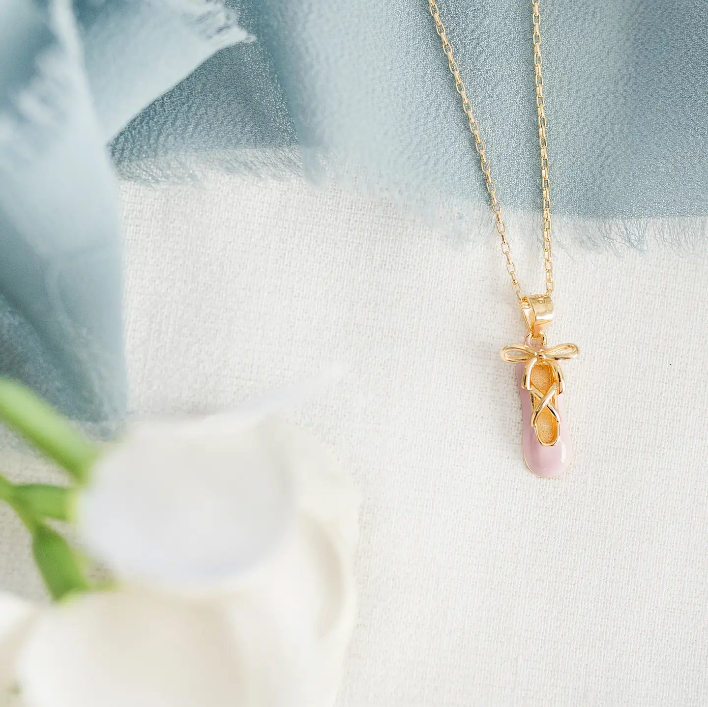 Girls 14K Gold-Plated Pink Ballet Slipper Necklace For Kids