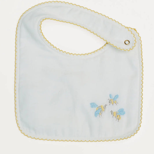 Embroidered Bee Bib | White