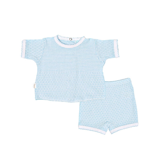 Paty Knit Shorts Set Blue Stripes