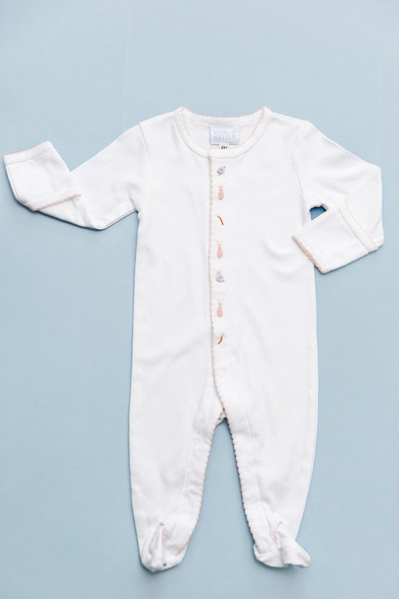 Easter Bunny Sleeper White with Pink Picot Trim