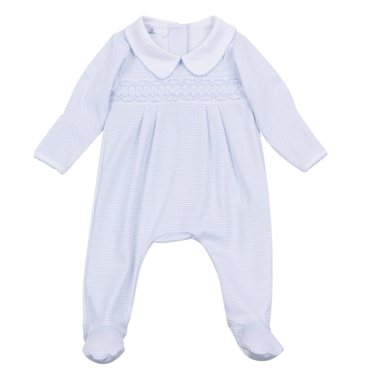 Mini Stripes Smocked Footie Light Blue
