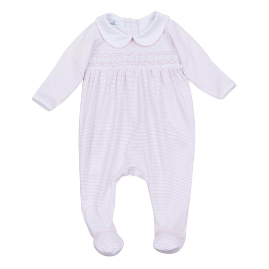 Mini Stripes Smocked Footie Pink