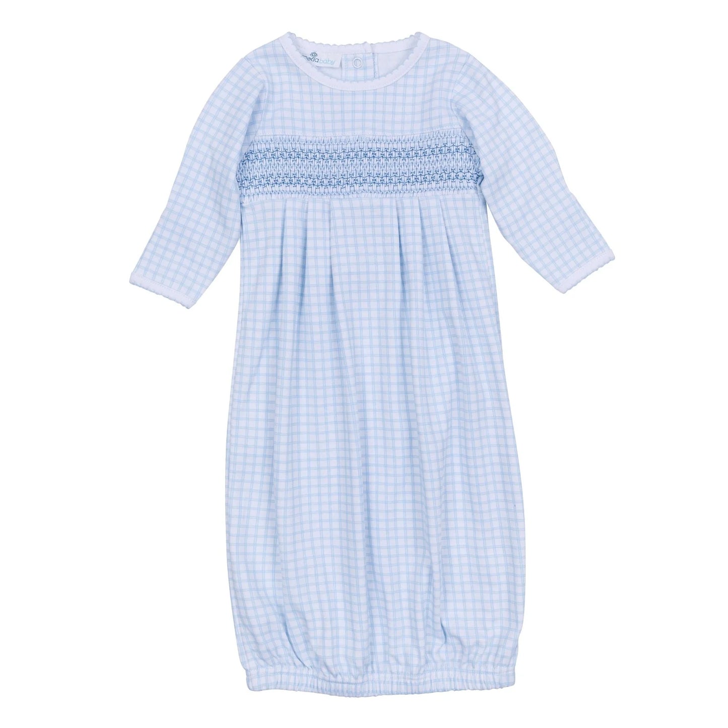 Peek-A-Boo Wishes Smocked Pleated Gown Light Blue
