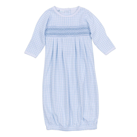 Peek-A-Boo Wishes Smocked Pleated Gown Light Blue