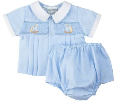 Preemie Diaper Set Smocked Rocking Horse Blue