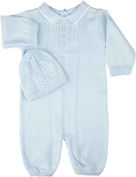 Knit Romper With Hat Blue