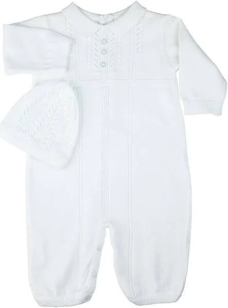 Knit Romper With Hat White