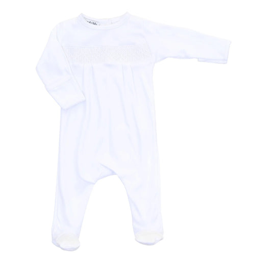 Essentials Smocked White Footie with White Trim