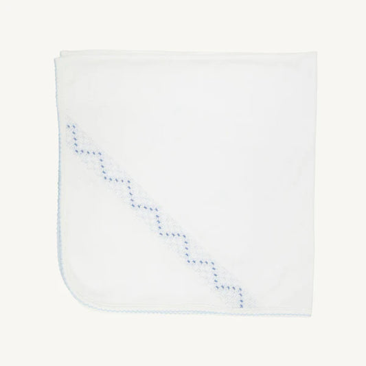 Sweetly Smocked Blessing Blanket Worth Ave White/Buckhead Blue