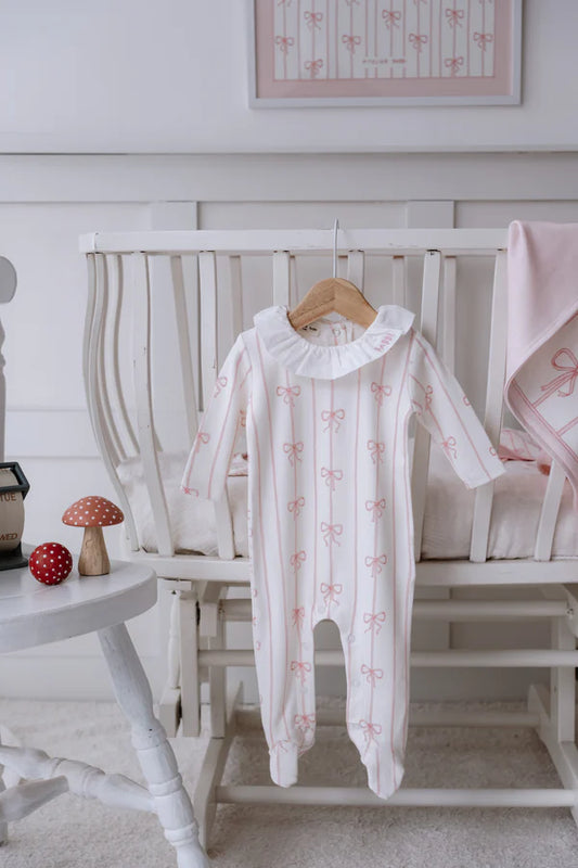 Baby Footed Onesie Ribbon/Pink