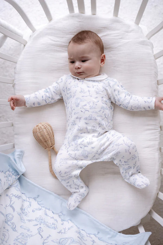 Baby Footed Onesie Toile De Jouy/Blue