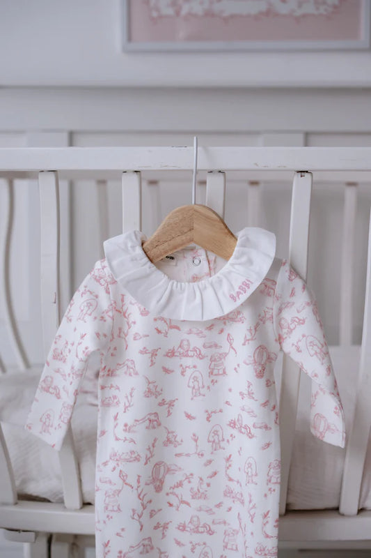 Baby Footed Onesie Toile De Jouy/Pink