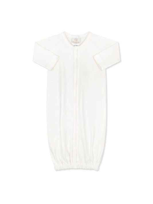 Snuggle Me Saque Park White with Ecru Featherstitching